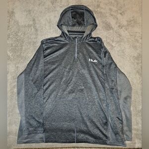 HUK Men's Icon X Coldfront 1/4 zip Performance Fishing Hoodie - Vocanic Ash